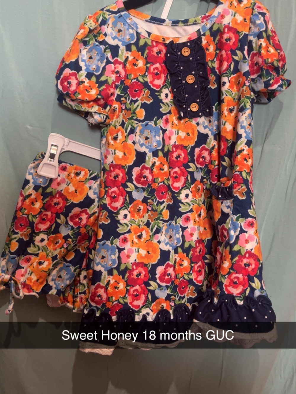 SweetHoney Navy Floral top and shorts with Orange & Pink Blooms